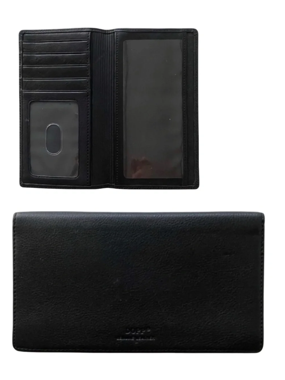 DOPP Black Leather Bifold Checkbook Wallet 6.5x3.5 Organizer Long